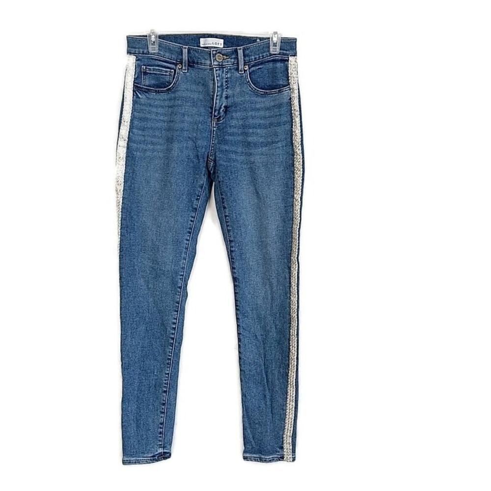 LOFT‎ Skinny Jeans Beaded Side Stripe Medium Wash Denim sz 27 4